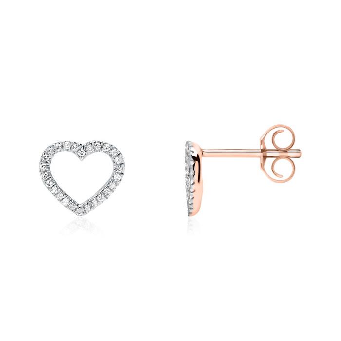 Ladies earstuds hearts in 14 k rose gold with diamonds