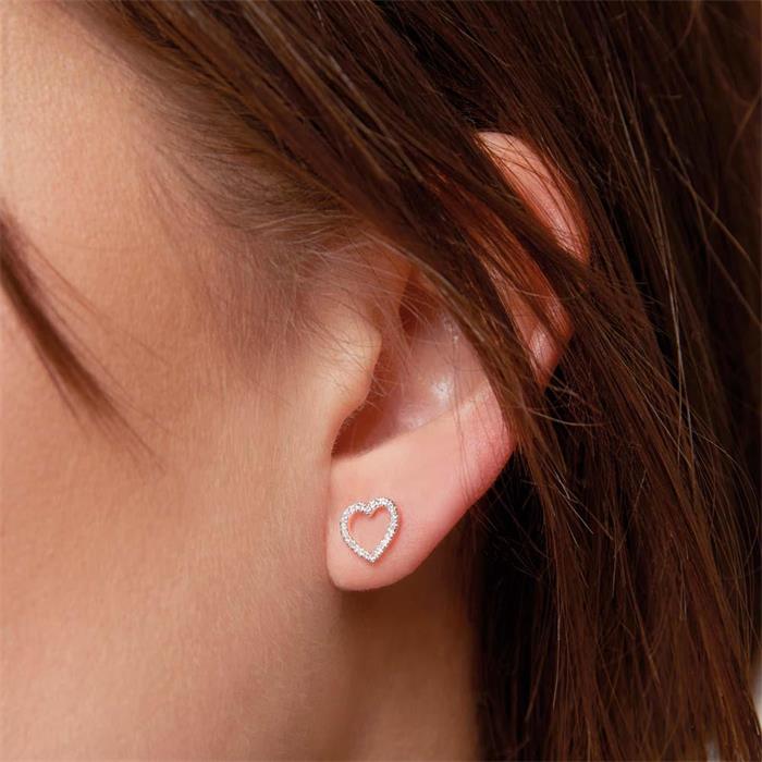 Pendientes de mujer corazones en oro rosa de 14 quilates con diamantes