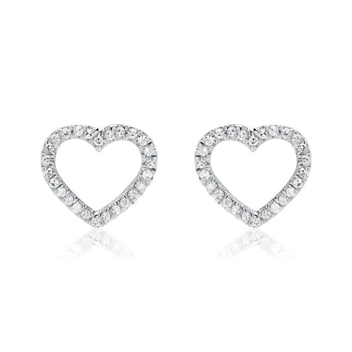 14 quilates pendientes corazón de oro blanco con diamantes