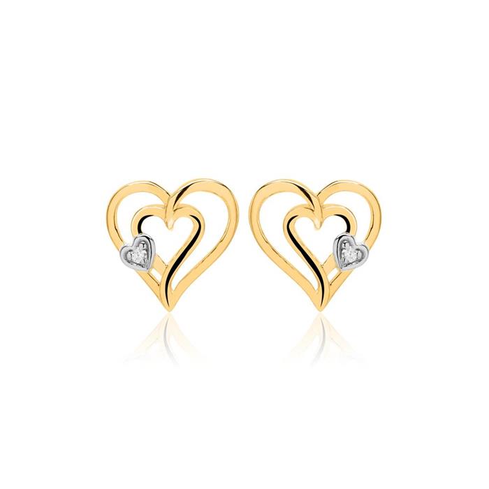 14 karaat gouden hart oorbellen met Diamanten