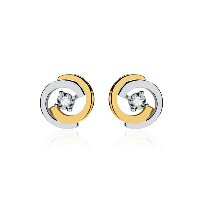 Diamond ear studs circles in 14ct gold bicolor