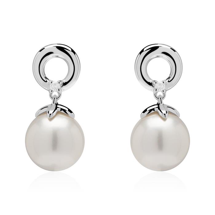 Earrings in 14ct white gold with pearls and diamonds