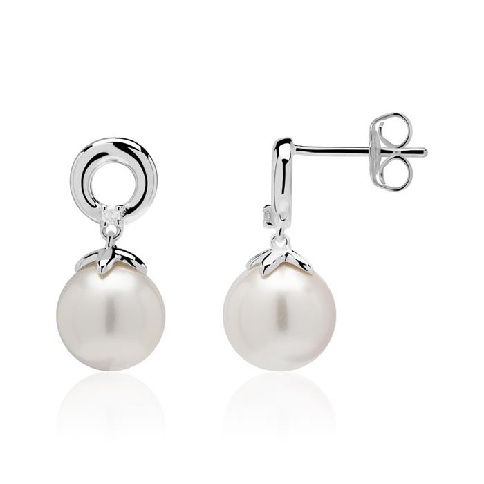 Earrings in 14ct white gold with pearls and diamonds