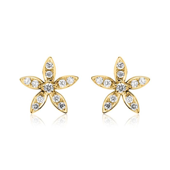 14ct gold stud earrings flowers with diamonds