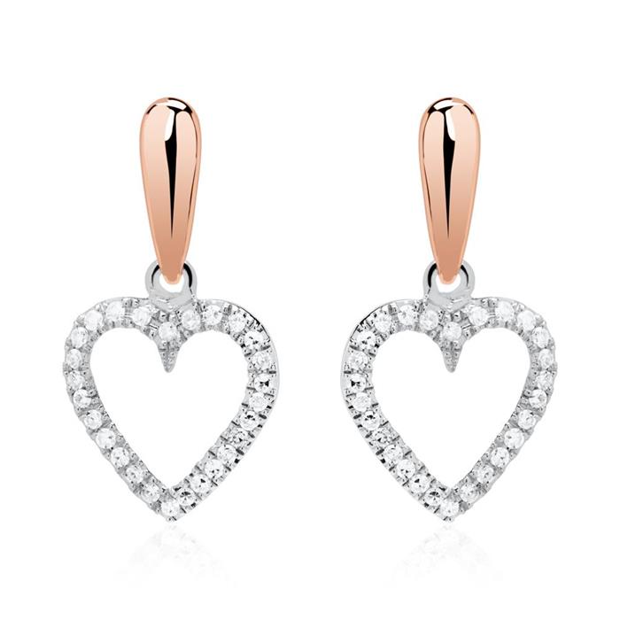 Heart earrings in 14ct white gold with diamonds