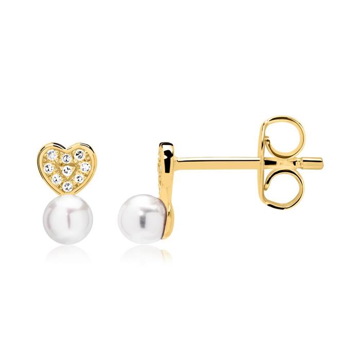 Heart Earrings In 14ct Gold With Pearls And Diamonds