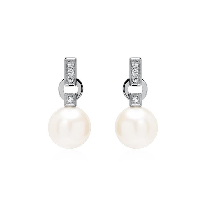 Pearl earrings in 14ct white gold with diamonds