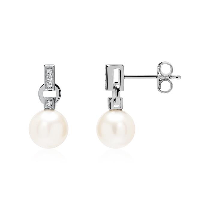Pearl Earrings In 14ct White Gold With Diamonds