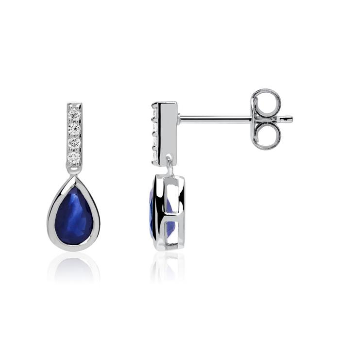 585 white gold stud earrings with sapphires and diamonds
