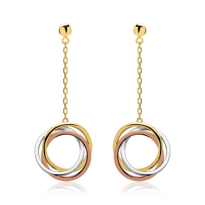 Stud earrings circles of 585 gold tricolor