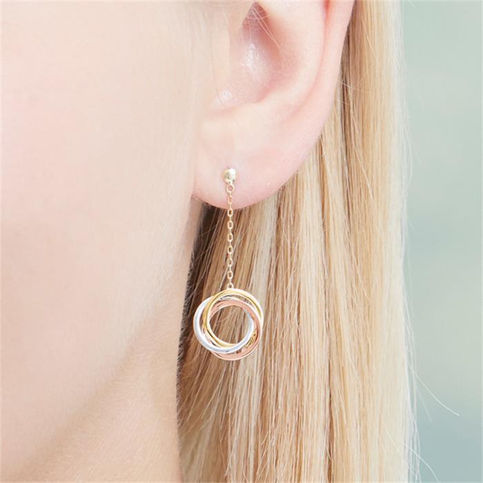 Stud earrings circles of 585 gold tricolor