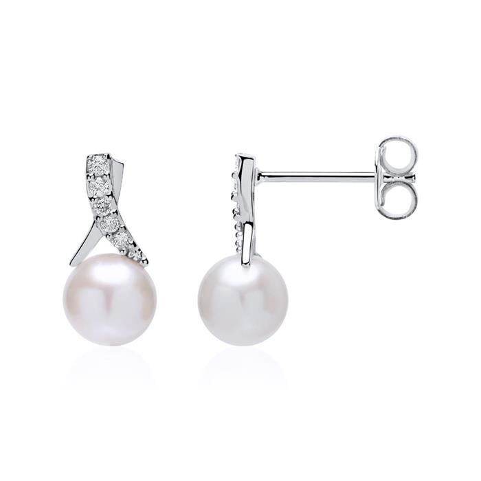 Stud earrings in 14ct white gold with pearls and diamonds