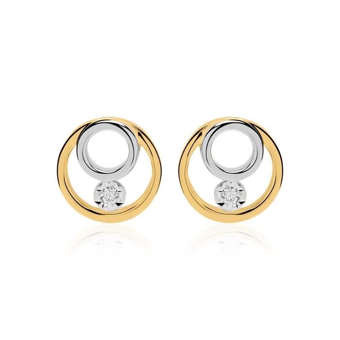 14ct Gold Circular Stud Earrings With Diamonds