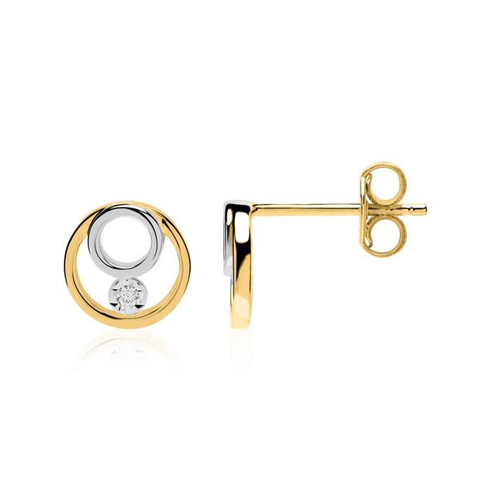 14ct gold circular stud earrings with diamonds