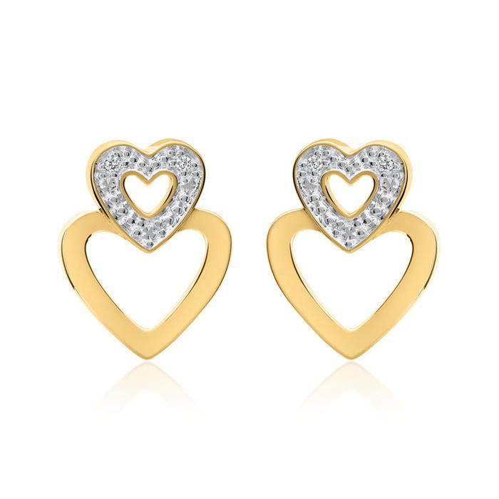 Pendientes corazón de oro 14 quilates con diamantes