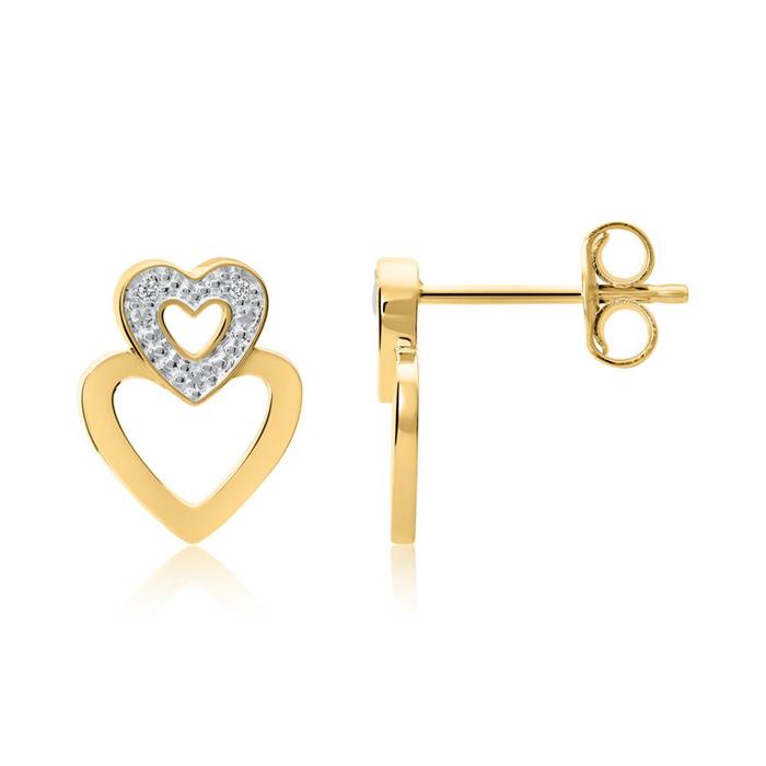 Heart-ear studs in 14K gold with diamonds