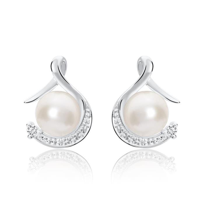 Pearl earring in 14K white gold with brilliant-cut diamonds