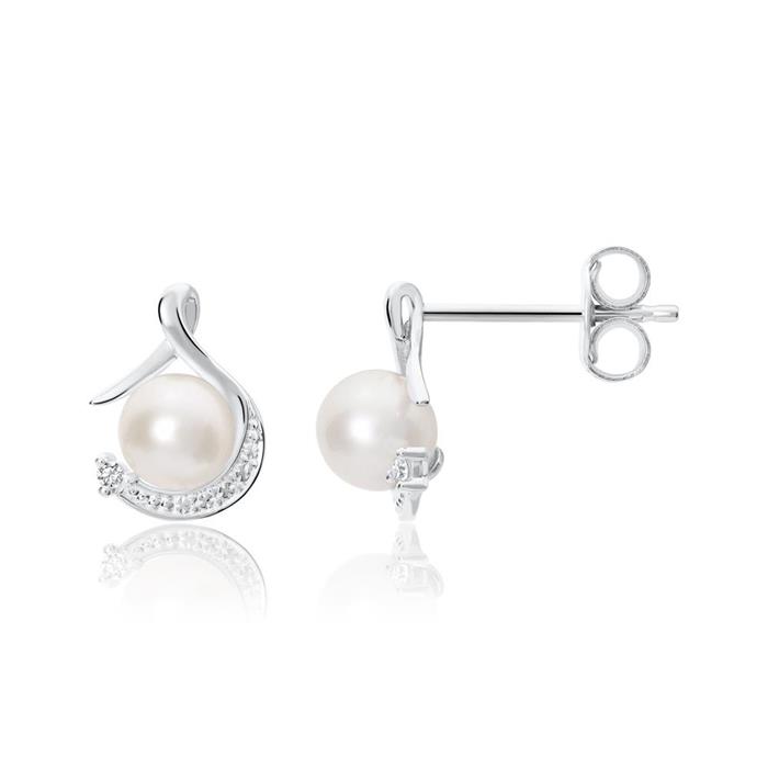 Pearl earring in 14K white gold with brilliant-cut diamonds