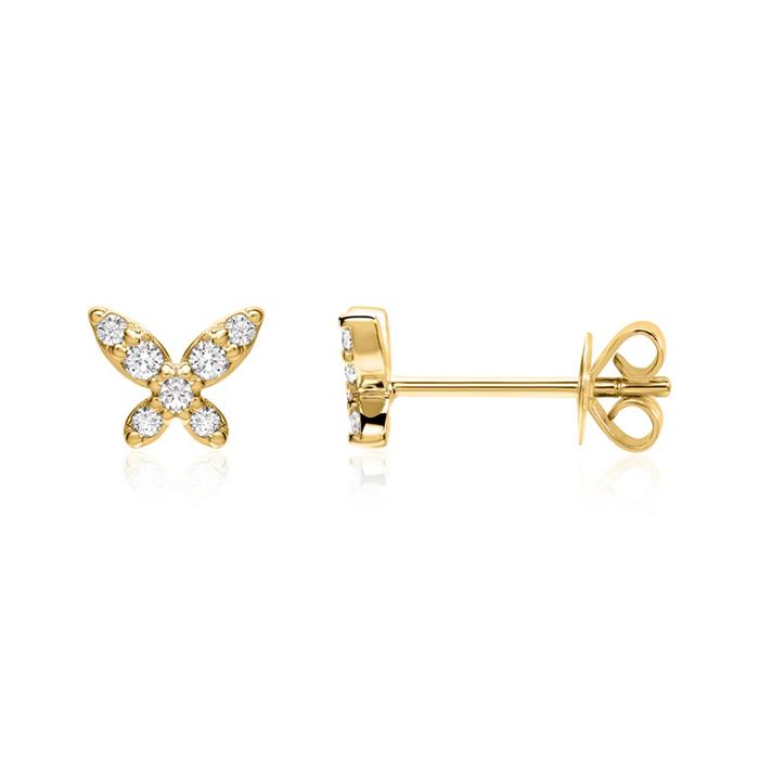 14ct gold stud earrings butterflies with diamonds