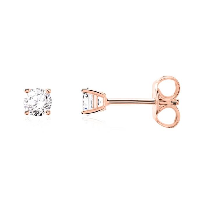 Ladies ear studs in 14ct rose gold with diamonds