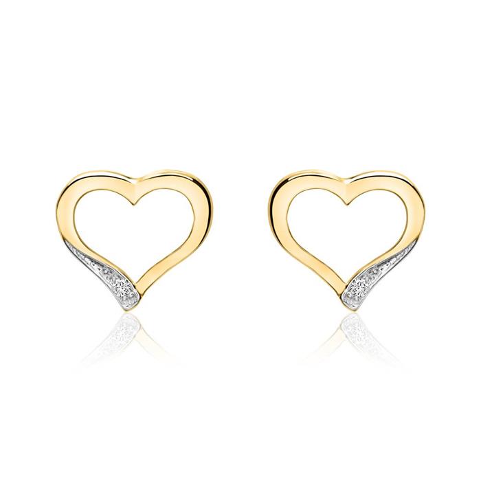 Heart stud earrings for ladies in 14K gold with diamonds