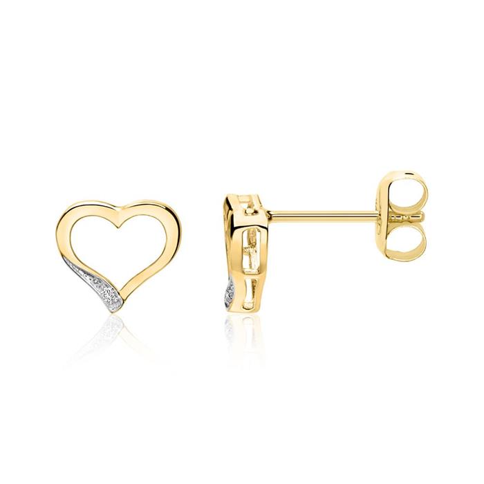 Heart Stud Earrings For Ladies In 14K Gold With Diamonds