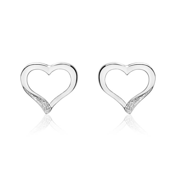 Ladies' Stud Earrings Hearts In 14K White Gold With Diamonds