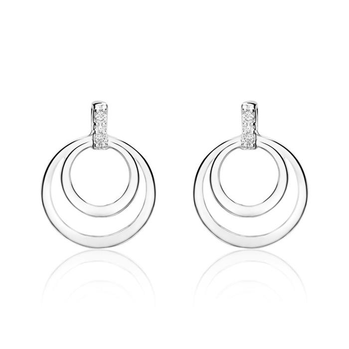 Stud Earrings Circles For Ladies In 14K White Gold Diamonds