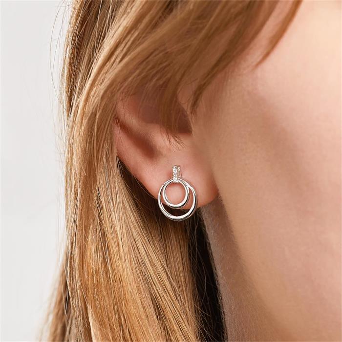 Stud earrings circles for ladies in 14K white gold diamonds