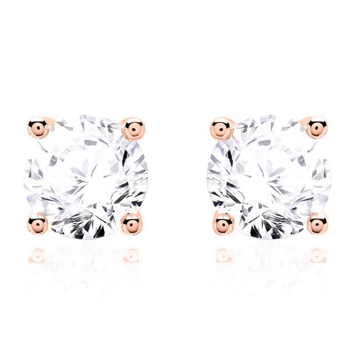 Ladies stud earrings in 14ct rose gold with diamonds