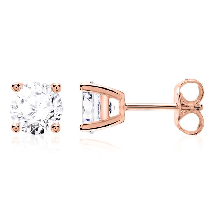 Ladies stud earrings in 14ct rose gold with diamonds