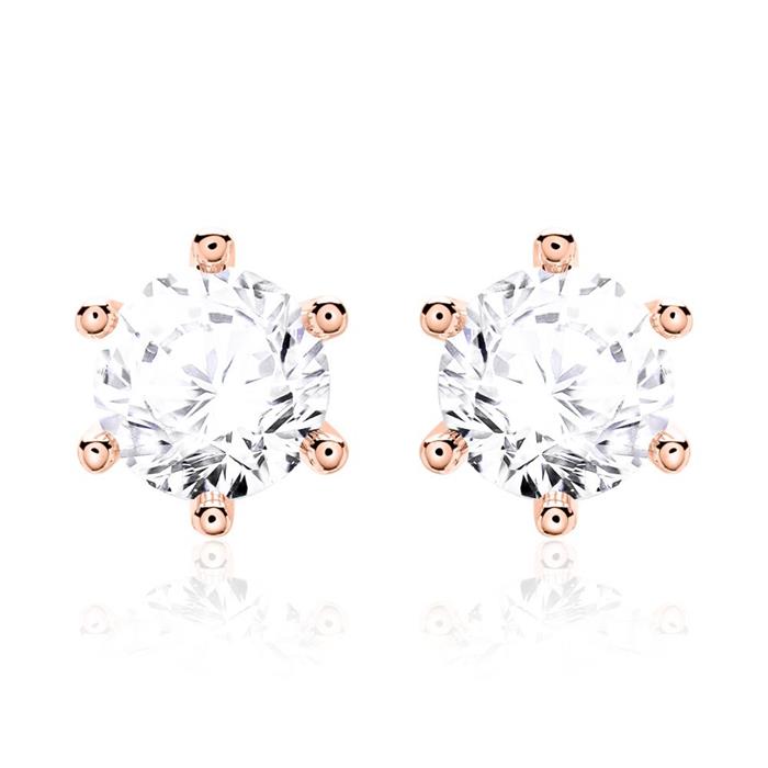 Ladies stud earrings in 14ct rose gold with diamonds