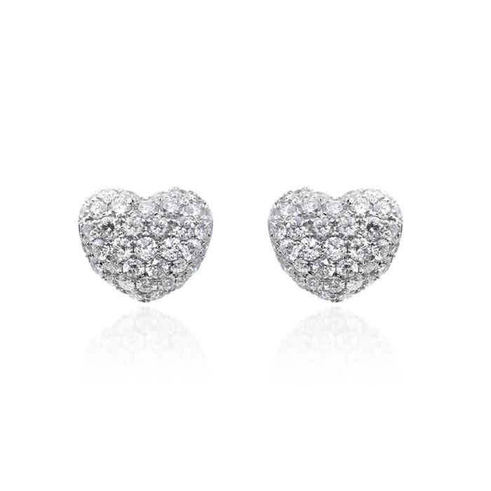 Pendientes corazón en oro blanco de 18 quilates, diamantes, 1,15 quilates.