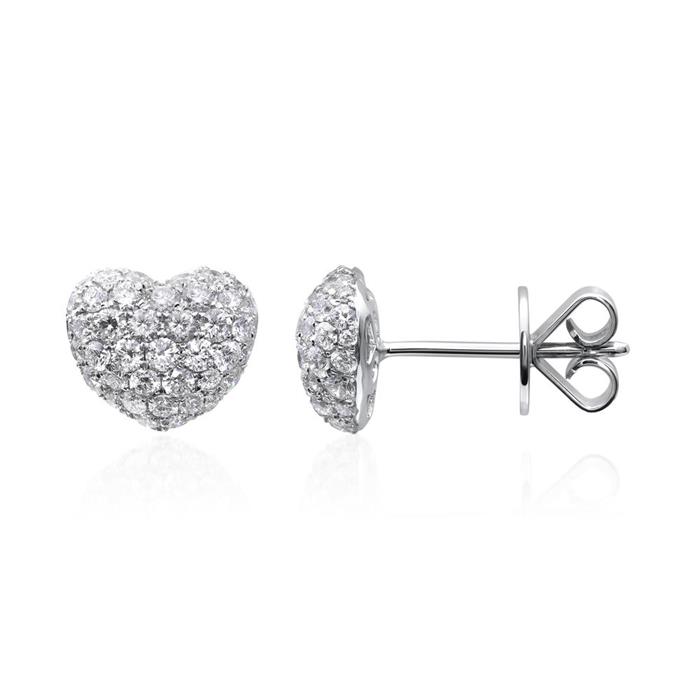 Heart stud earrings in 18K white gold, diamonds, 1.15 ct.