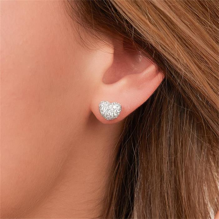 Heart stud earrings in 18K white gold, diamonds, 1.15 ct.