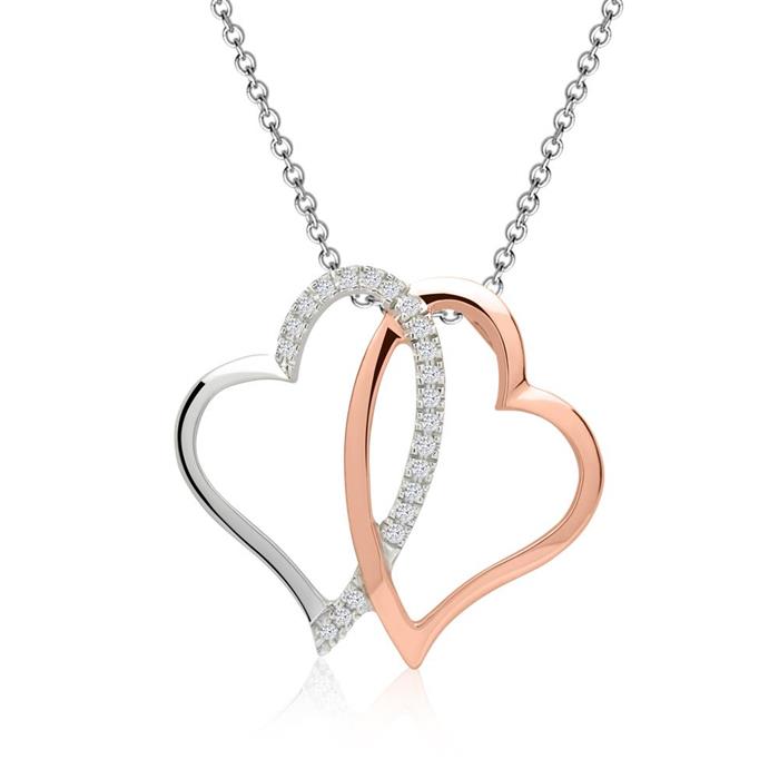 Necklace diamond pendant hearts 0,059 hoops total