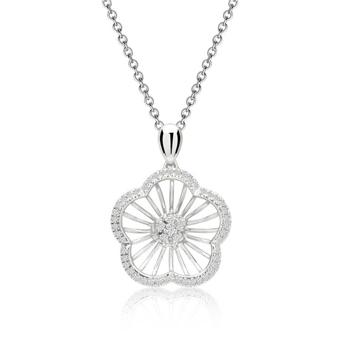 Necklace pendant flower shaped diamonds 0,107 hoops
