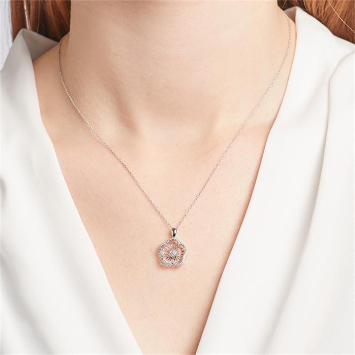 Necklace Pendant Flower Shaped Diamonds 0,107 Hoops