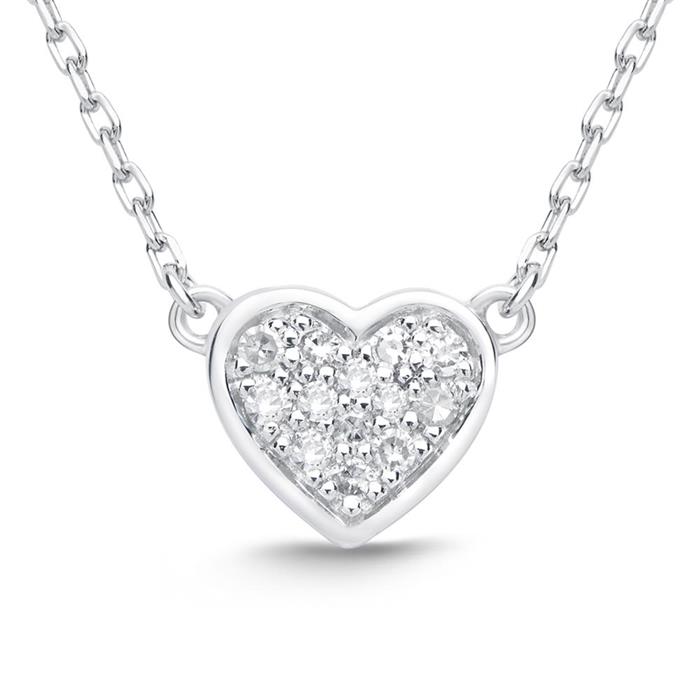 14ct white gold necklace heart 13 diamonds