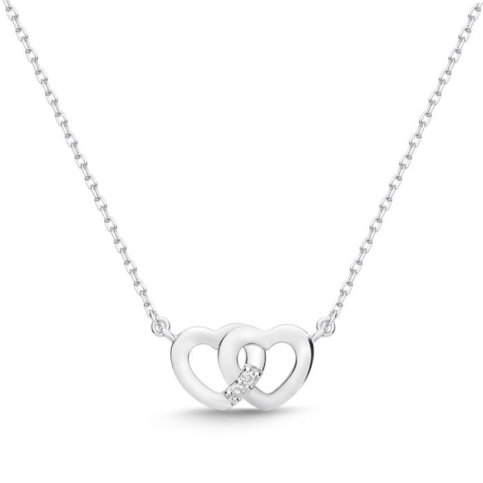 14ct white gold necklace hearts 2 diamonds