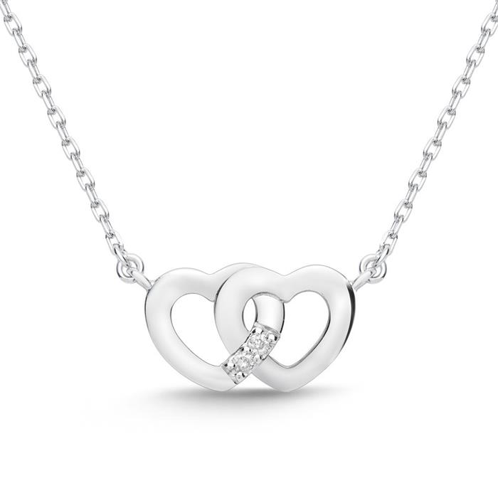 14ct white gold necklace hearts 2 diamonds