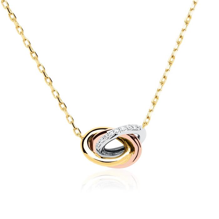 Necklace with pendant tricolor 14ct gold with diamonds