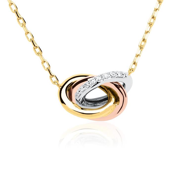 Necklace with pendant tricolor 14ct gold with diamonds