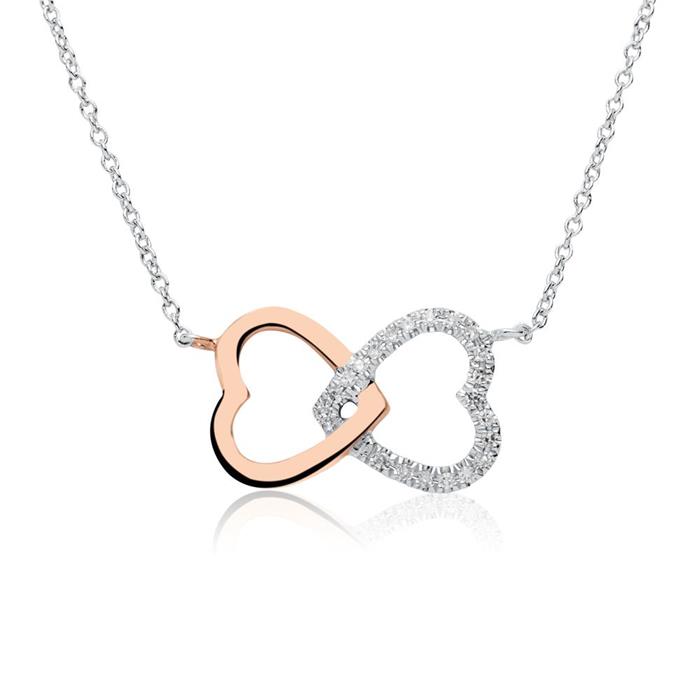 Hearts necklace in 14ct white gold with diamonds