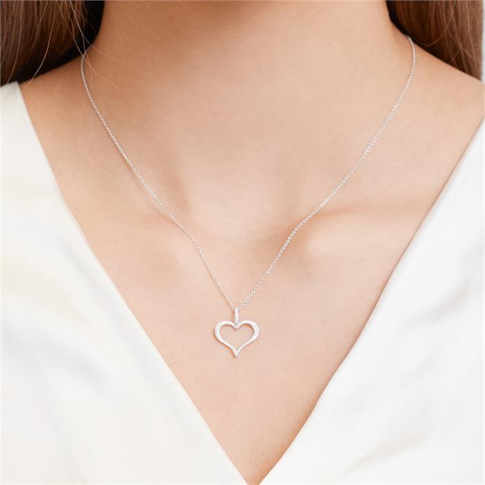 Necklace heart 18ct white gold 7diamond