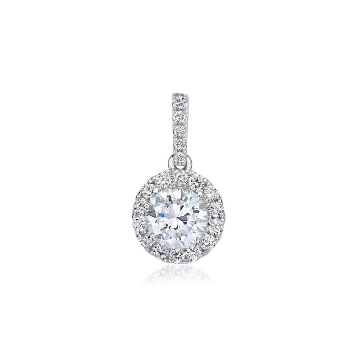 Necklace with halo pendant 18ct white gold diamonds