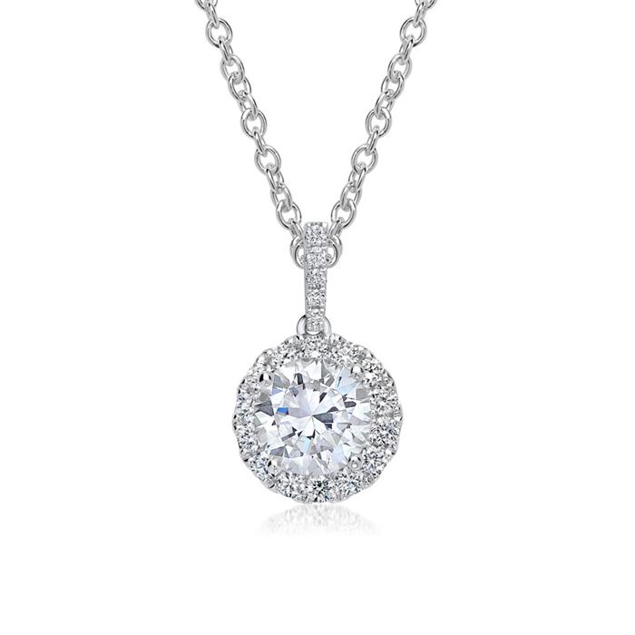 18ct white gold necklace with halo pendant diamonds