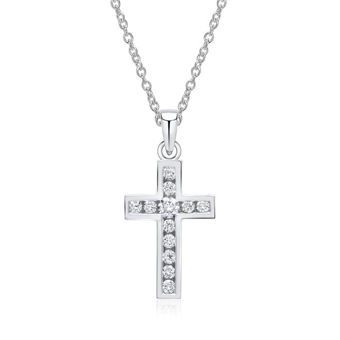 18ct white gold pendant cross 12 diamonds