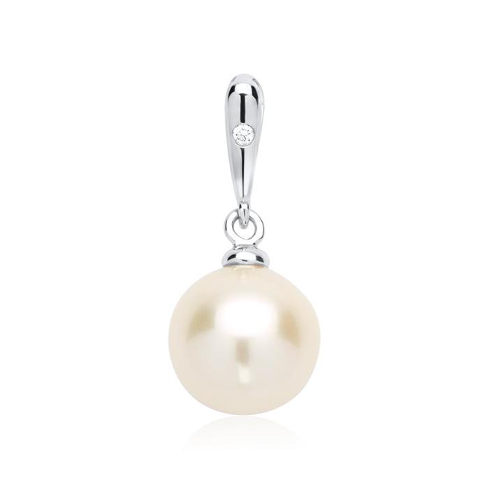 Weißgold-Kette Perle einem Diamant 0,009 ct.