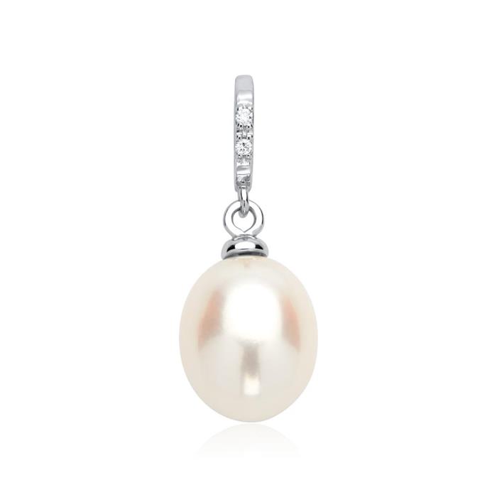 Pearl pendant white gold 2 diamonds